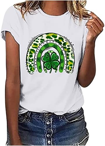 Bayan St Patrick Günü T-Shirt Rahat Komik Gökkuşağı Grafik Baskılı Tees Yaz Kısa Kollu Crewneck Sevimli Gençler Tops