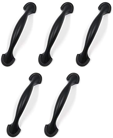 Geesatis Siyah Ev Dekoratif Oval Kolu Çekin Dolap Çekmece Dresser Çekme Montaj Vidaları ile Siyah Çinko Alaşımı, 5 Set, Montaj
