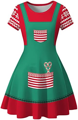 Ruziyoog Çirkin noel elbisesi Kadınlar için Renk Bloğu Kısa Kollu Casual Flare askı elbise Tatil Parti Elbiseler Noel için