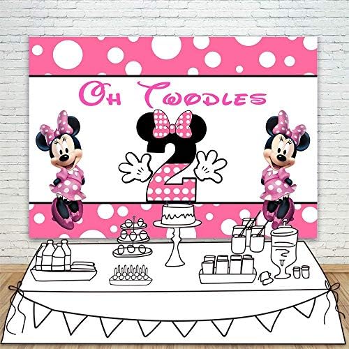 Oh Twodles Zemin Minnie Mouse 7x5 Vinil Pembe ve Beyaz Minnie Mouse Arka Plan Kızlar için 2 Yaşındaki Doğum Günü Partisi