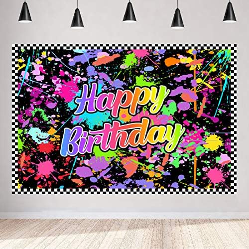 Aperturee 5x3ft Boya Sıçramak Mutlu Doğum Günü Zemin Renkli Neon Glow Boyama Graffiti Retro Disko Kalça Pop Fotoğraf Arka