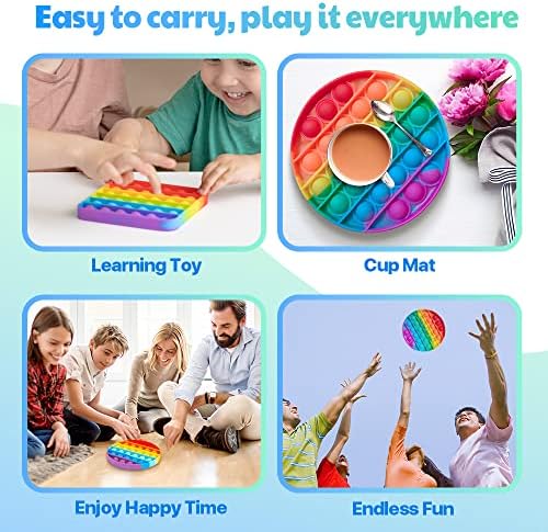 MiniSun Push Button Pop Fidget Oyuncakları, Çocuklar ve Yetişkinler için Fidget Oyuncakları. Gökkuşağı Rengi 21 Şekil, Daire,