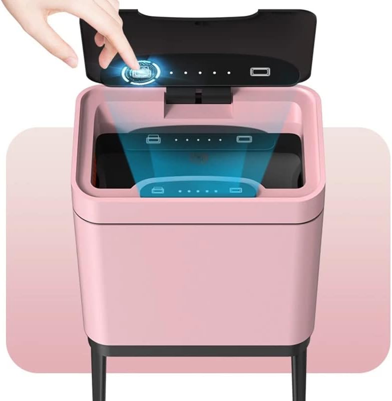 FEER Büyük Akıllı Mutfak çöp tenekesi Banyo Otomatik çöp torbaları Yatak Odası çöp tenekesi Paslanmaz Çelik (Renk: Pembe,