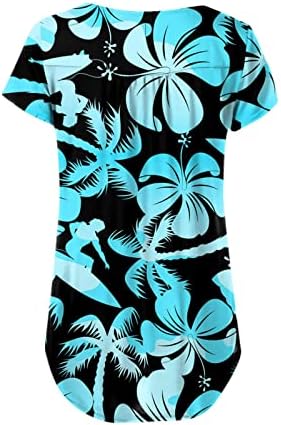 Kadınlar için yaz Üstleri Henley Düğme Aşağı Çiçek Çizgili Batik Üstleri Kısa Kollu Artı Boyutu Rahat Çiçek Gömlek
