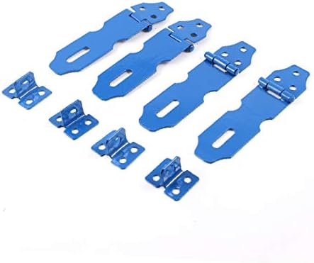 X-DREE 4 Set Ev Dolap Kapıları Mavi Metal Mandal Hasp Zımba Seti 10.2 cm Uzunluğunda(4 Set Ev Dolap Kapıları Mavi Metal Mandal