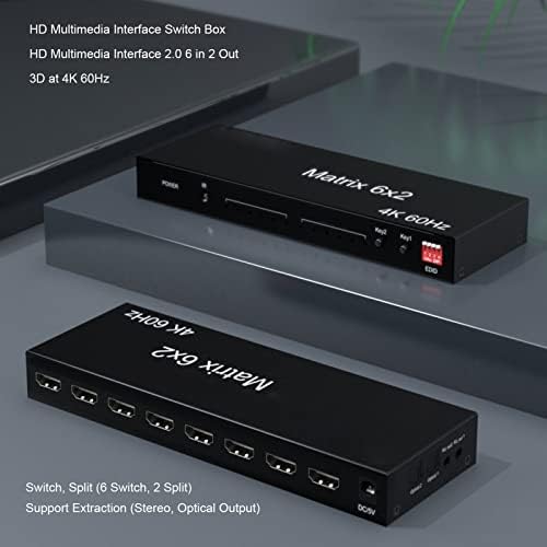 Acogedor HDMI Matrix Switcher, 6 2 Out HD Multimedya Arayüzü Switcher, destek 3.5 mm Kulaklık Jakı ve Optik Ses Çıkışı, DVD