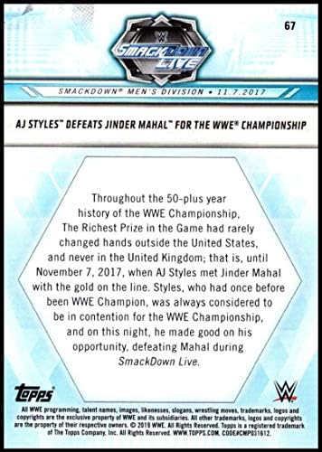 2019 Topps Wrestlemania'ya Giden Yol 67 AJ Styles, Jinder Mahal Güreş Ticaret Kartını Yendi