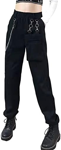 TSMNZMU kadın pantolonları Geniş Bacak Gotik Sweatpants Punk Kore Tarzı Siyah Pantolon Joggers Harajuku Yoga Pantolon