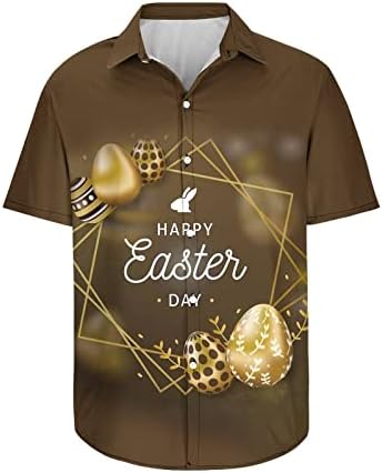 Paskalya T Shirt Erkekler için Mutlu Paskalya Mektubu Baskı Yaka Gömlek Komik Tavşan Yumurta Kazaklar Hawaiian Tee Üst Artı