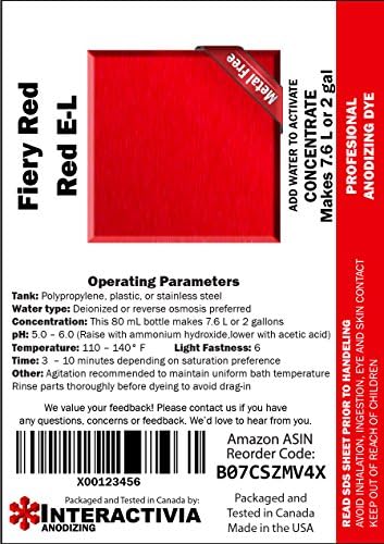 Profesyonel Alüminyum Eloksal Pigment Boyaları | Ateşli Kırmızı E-L / Işıktan Zengin Kırmızıya / Toz Konsantresi 7,6 Litre