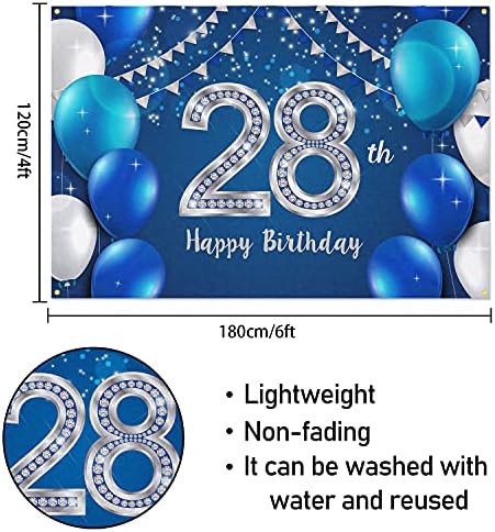 HAMİGAR 6x4ft Mutlu 28th Doğum Günü Afiş Zemin-28 Yaşında Doğum Günü Süslemeleri Parti Malzemeleri Kadınlar için erkekler-Mavi