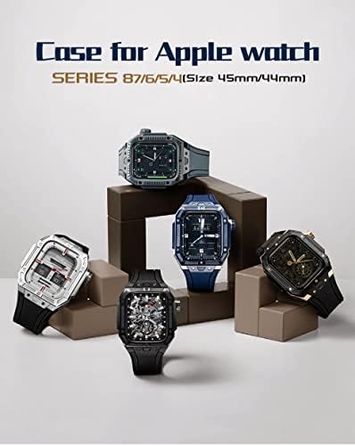 DZHTUS Değerli Metal saat kayışı Güçlendirme Kiti İçin Apple Watch 7 8 Ultra 45mm Flor Kauçuk Kayış + Kılıf, değerli Metal