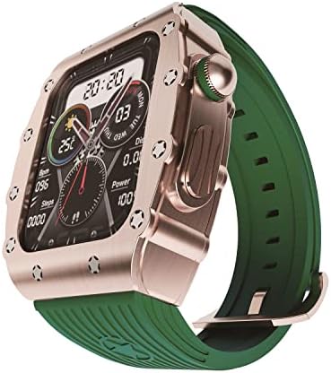 Apple watch Serisi 45/44mm saat ile Uyumlu Bantlı Metal Lüks Saat Kılıfı, Yumuşak ve sert silikon kayışlı tamamen metal güvenlik