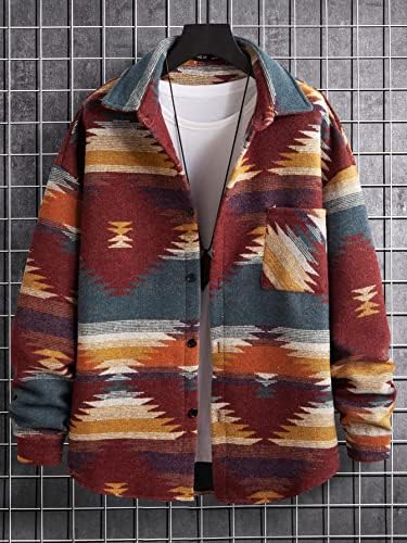 Erkekler için ceketler Erkek Ceketleri Erkekler Geo Baskı Cep Yamalı Palto Tee Ceket Olmadan (Renk: Çok Renkli, Boyut: XX-Large)