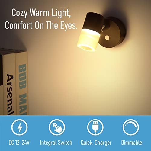 acegoo 12V LED Okuma Lambası, Yüksek Hızlı USB Şarj Cihazı ile RV Başucu Döner Duvar Lambası, Buzlu Akrilik Abajur ve Basın