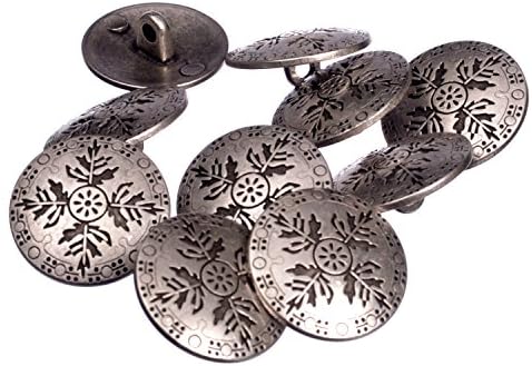 Mıbo 10 adet Çinko Döküm Metal Sap Düğmesi-İskandinav Yaprak Desen-30L (19mm) - Antik Gümüş