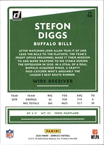 2020 Donruss 46 Stefon Diggs Buffalo Bills NFL Futbol Kartı NM-MT