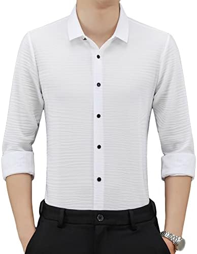 JEKE-DG erkek Elbise Gömlek Uzun Kollu Waffle Elbise Ofis Düğme aşağı yakalı tişört Serin İş Katı Slim Fit Temel Üstleri