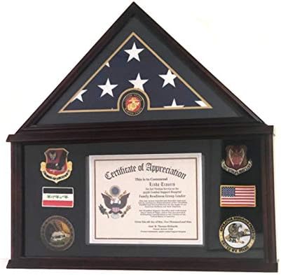 DECOMİL-Büyük Askeri Gölge kutu çerçevesi Anıt Mezar Cenaze Bayrağı Vitrin 5x9 Bayrak, katı ahşap (Maun) (Deniz)
