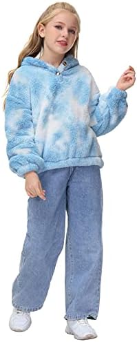 GAMİSOTE Kızlar Polar Hoodies Sevimli Batik Büyük Boy Kırpma Üstleri Ceket Ceket 5-14 Yaşında