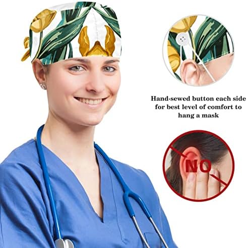 yoyoAmoy Erişte Gıda Mavi kadın Çalışma Kapaklar Düğmeler Ve Ter Bandı, Ayarlanabilir Cerrahi Kapak