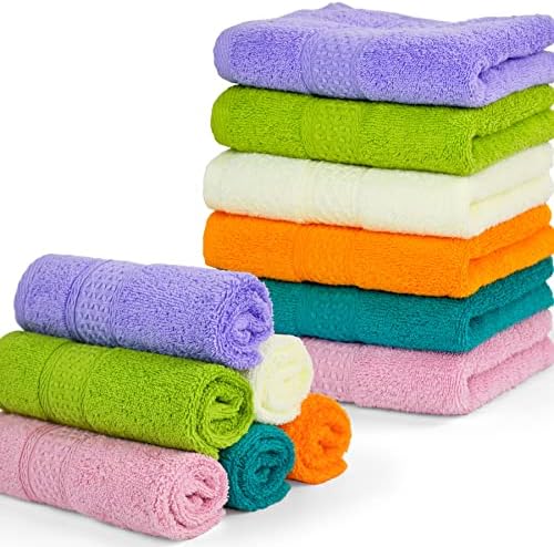 Cleanbear el havluları ve Keseler Seti, 6 El Havlusu 6 Yıkama Bezleri Çeşitli Renkler, Ultra Yumuşak Banyo Havlusu Takımı