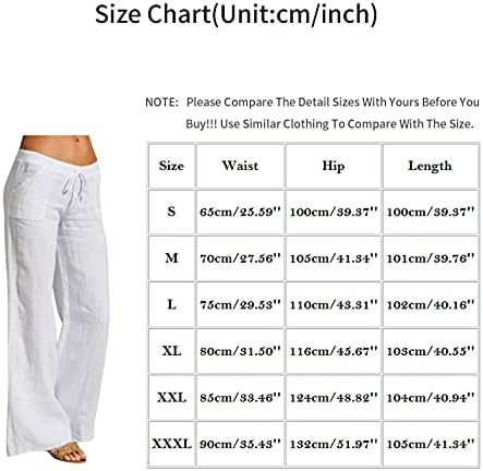 UOFOCO kadın Pamuk Keten Uzun Pantolon Yüksek Bel İpli Rahat Gevşek Fit Pantolon Cepler ile